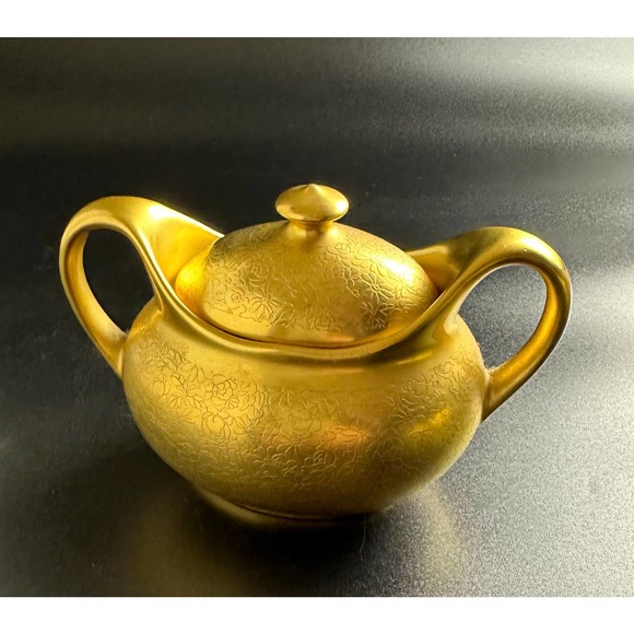 Vintage Osborne Chicago Fine China Sugar Bowl 24 K Gold Plated Etched Signed - Picture 5 of 12